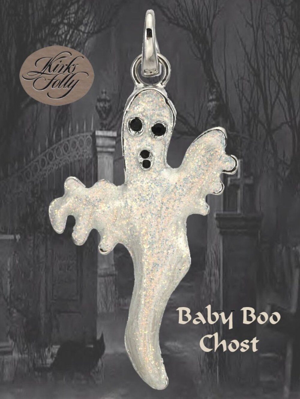 Kirks Folly 𝑩𝒂𝒃𝒚 𝑩𝒐𝒐 𝑮𝒉𝒐𝒔𝒕 Open Ring Charm Silvertone Halloween